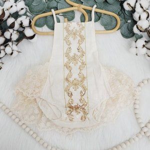 Boho Gold Romper Lace Fall Thanksgiving Girl Outfit Clothes Christmas New Year